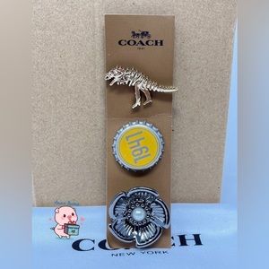 Coach pin badge set of 3 pcs tea rose, Rexy, and 1941 cap